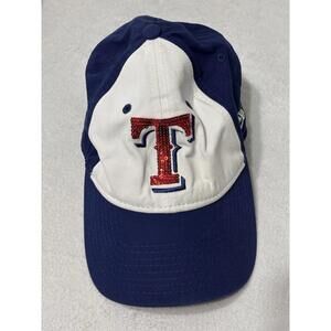 Texas Rangers New Era Strapback Hat || Womens || Sequin White Blue || pre-owned
